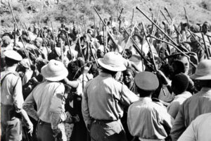Armed women clamouring for the closure of the beer halls