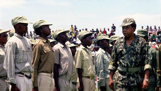 Chris Hani inspects MK soldiers at a rally held at Langa Stadium, Cape Town,1991