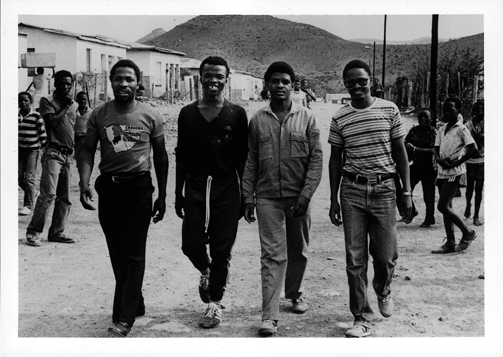 Matthew Goniwe (right) and Fort Calata (2nd from right), two members of the Cradock 4. Cradock, 1984