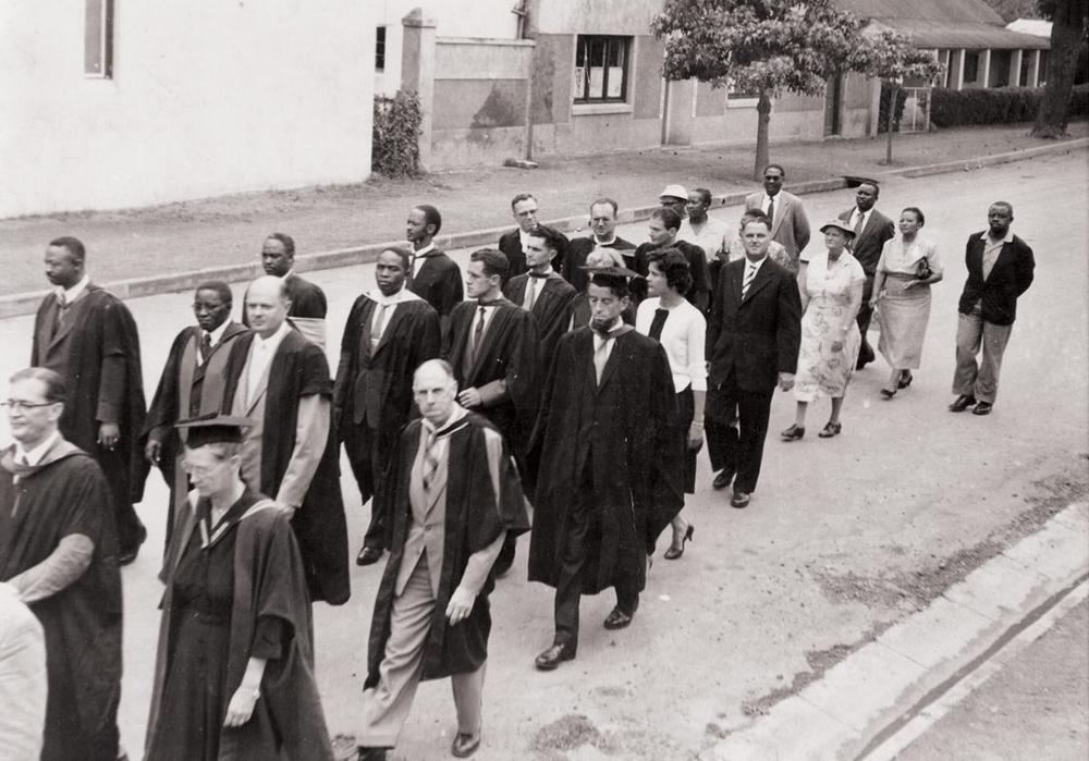 Fort Hare staff members marching against the Bantu Education Act, 1958